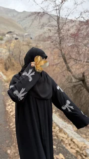 عبا آستین پاپیون مشکی کرپ ندا اماراتی وارداتی